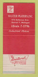 Matchbook Cover - Master Plastics Platers Detroit mI WEAR 30 Strike
