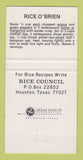 Matchbook Cover - Rice Council Houston TX agriculture 30 Strike