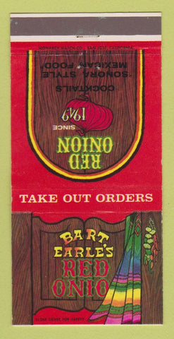 Matchbook Cover - Bart Earle's Red Onion Hawthorne Torrance Irvine CA 30 Strike