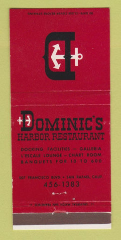 Matchbook Cover - Dominic's Harbor Restaurant San Rafael CA 30 Strike