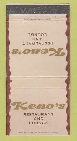 Matchbook Cover - Keno's Restaurant Tustin CA 30 Strike