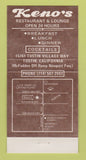Matchbook Cover - Keno's Restaurant Tustin CA 30 Strike