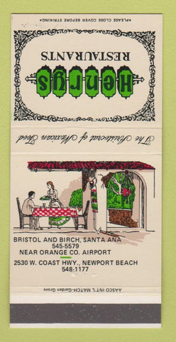 Matchbook Cover - Henrys Restaurants Santa Ana Newport Beach CA 30 Strike