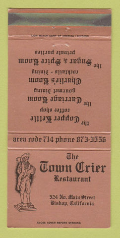 Matchbook Cover - Town Crier Restaurant Bishop CA WEAR 30 Strike
