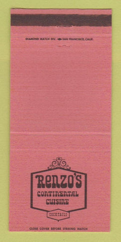 Matchbook Cover - Renzo's Restaurant Campbell CA 30 Strike