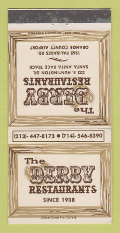 Matchbook Cover - Derby Restaurants Orange County CA 30 Strike