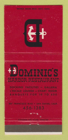 Matchbook Cover - Dominic's Harbor Restaurant San Rafael CA 30 Strike