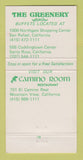 Matchbook Cover - The Greenery San Rafael Santa Rosa CA  30 Strike