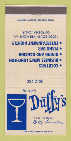 Matchbook Cover - Betty's Duffy's Restaurant Gardena CA 30 Strike