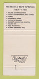 Matchbook Cover - Murrieta Hotel Resort Hot Springs CA WEAR 30 Strike