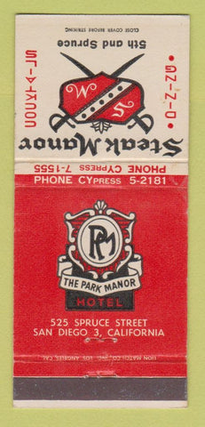 Matchbook Cover - Steak Manor Restaurant San Diego CA 30 Strike