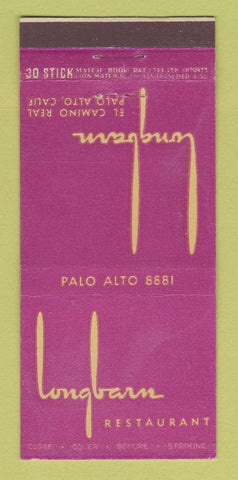 Matchbook Cover - Longbarn Restaurant Palo Alto CA  30 Stick