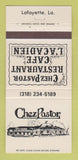 Matchbook Cover - Chez Pastor Restaurant Lafayette LA 30 Strike