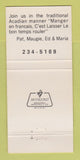 Matchbook Cover - Chez Pastor Restaurant Lafayette LA 30 Strike
