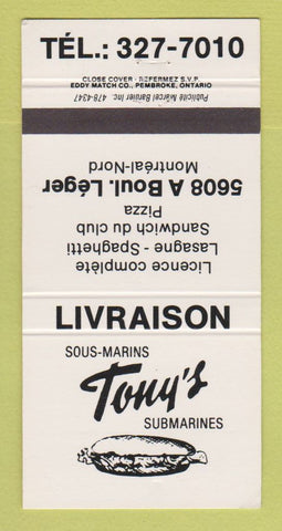 Matchbook Cover - Tony's Sub Sandwiches Montreal QC 30 Strike