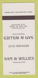 Matchbook Cover - Sam & Willies Restaurant New York City 30 Strike