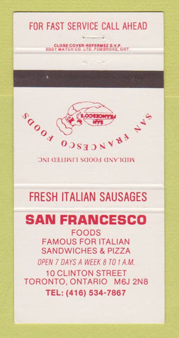 Matchbook Cover - San Francesco Foods Toronto ON 30 Strike