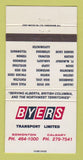 Matchbook Cover - Byers Transport Trucking Edmonton Calgary AB 30 Strike