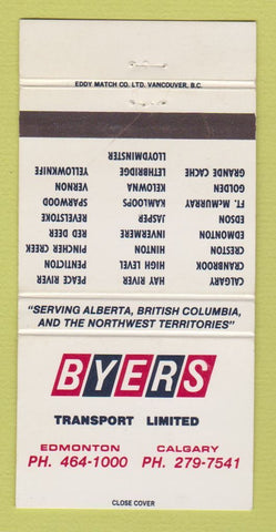 Matchbook Cover - Byers Transport Trucking Edmonton Calgary AB 30 Strike