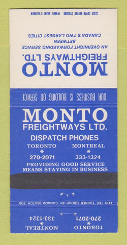 Matchbook Cover - Monto Freightways Trucking Toronto ON Montreal QC 30 Strike