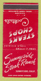 Matchbook Cover - Sunnyside Steak Ranch CA 30 Strike