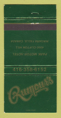Matchbook Cover - Rumour's Park Motor Hotel Niagara Falls ON WEAR 30 Strike