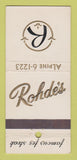 Matchbook Cover - Rohde's Restaurant Madison WI 21 Strike Feature