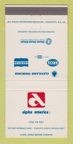 Matchbook Cover - Alpha America Cleveland Trencher Charlotte NC 30 Strike