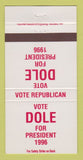Matchbook Cover - Bob Dole for President 1996 30 Strike