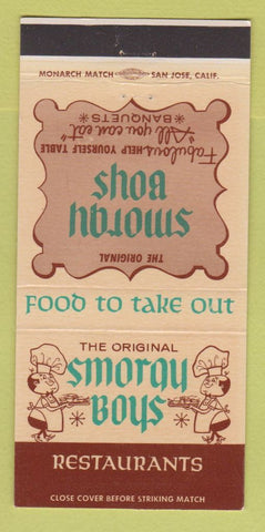 Matchbook Cover Smorgy Boys Restaurants Roseville Chico Sacramento CA 30 Strike