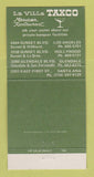 Matchbook Cover - La Villa Taxco Mexican Hollywood Santa Ana CA 30 Strike