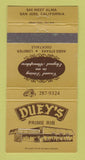 Matchbook Cover - Duey's Prime Rib San Jose CA 30 Strike