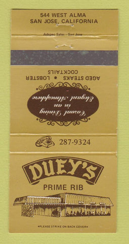 Matchbook Cover - Duey's Prime Rib San Jose CA 30 Strike
