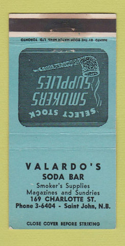 Matchbook Cover - Valardo's Soda Bar St John NB WEAR 30 Strike
