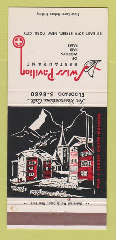 Matchbook Cover - Swiss Pavilion Restaurant New York City POOR BACK 30 Strike