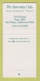 Matchbook Cover - University Club San Diego CA 30 Strike
