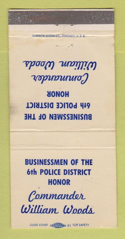 Matchbook Cover - Police District Commander William Woods WEAR 30 Strike