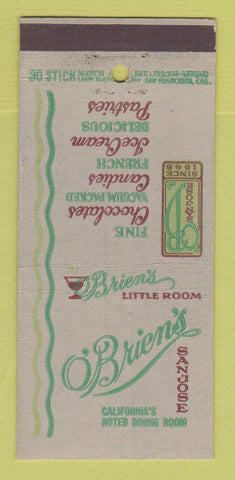Matchbook Cover - O'Brien's Restaurant San Jose CA 30 Stick