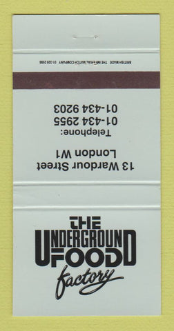 Matchbook Cover - Underground Food Factory London UK 30 Strike