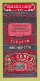 Matchbook Cover - Wm Cody's Steak House Saloon Grover Beach CA 30 Strike