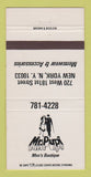 Matchbook Cover - Mr Pupi Men's Clothes New York City 30 Strike