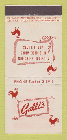Matchbook Cover - Galli's Liquor Ignacio CA 21 Strike Feature