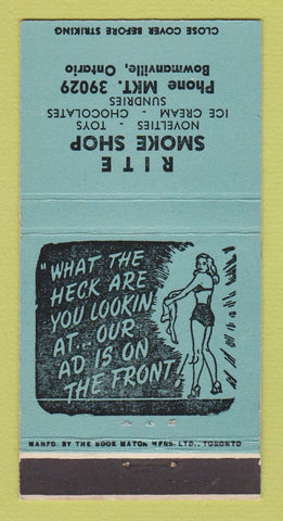 Matchbook Cover - Rite Smoke Shop Bowmanville ON girlie 30 Strike