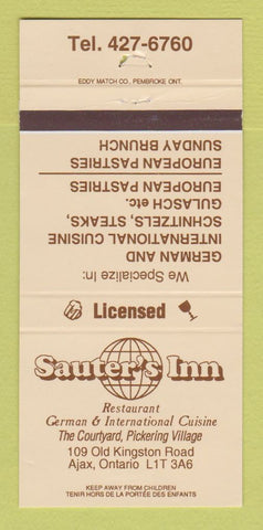 Matchbook Cover - Sauter's Inn Restaurant Ajax ON 30 Strike