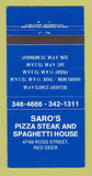 Matchbook Cover - Saro's Pizza Steak Red Deer AB WEAR 30 Strike