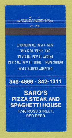 Matchbook Cover - Saro's Pizza Steak Red Deer AB WEAR 30 Strike