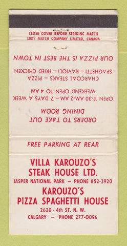 Matchbook Cover - Villa Karouzo's Steak House Pizza Calgary AB WEAR 30 Strike