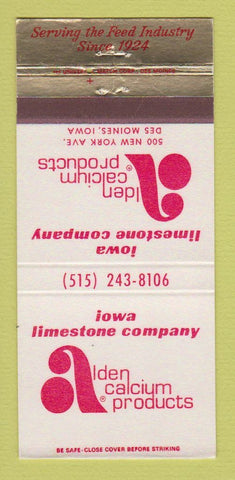 Matchbook Cover - Alden Calcium Products Des Moines IA 30 Strike