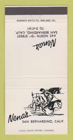 Matchbook Cover - Nena's Restaurant San Bernardino CA Mexican 30 Strike