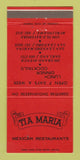 Matchbook Cover Tia Maria Mexican Restaurant San Leandro Burlingame CA 30 Strike